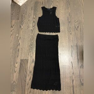 Elegant Black Crochet Skirt Set